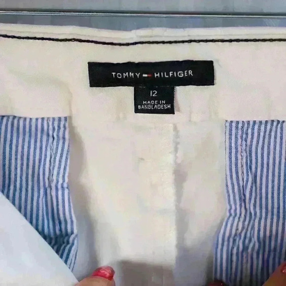 Women's Tommy Hilfiger Size 12 White flat front straight leg pants stretch - Picture 10 of 14